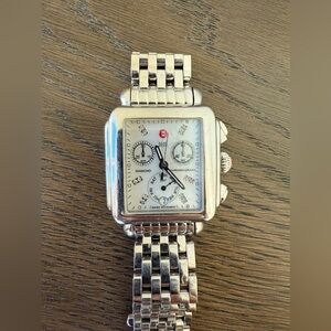 Michele Deco Mid Stainless Steel Mother-of-Pearl Dial Diamond Rectangle